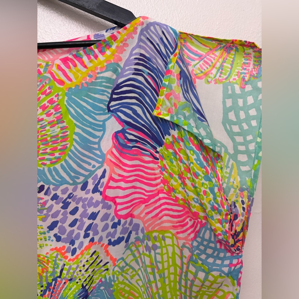 Lilly Pulitzer Pink and Blue‎ Swim Coverup with Fringe M/L - Picture 3 of 7